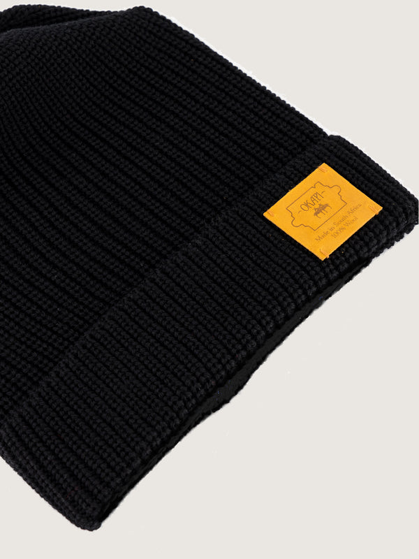 Okapi Beanie – Black, 100% Merino Wool