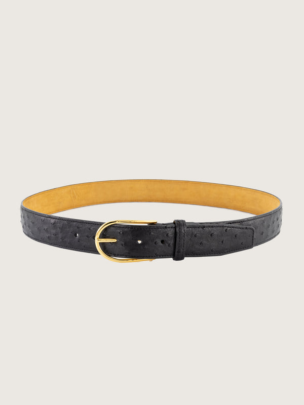 Black Ostrich leather casual belt