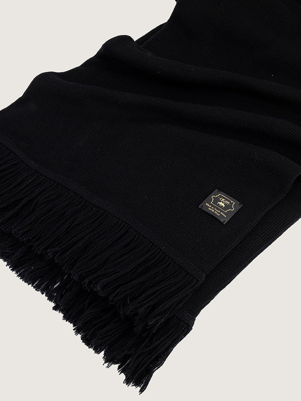 Okapi Fringed Scarf – Black, 100% Merino Wool